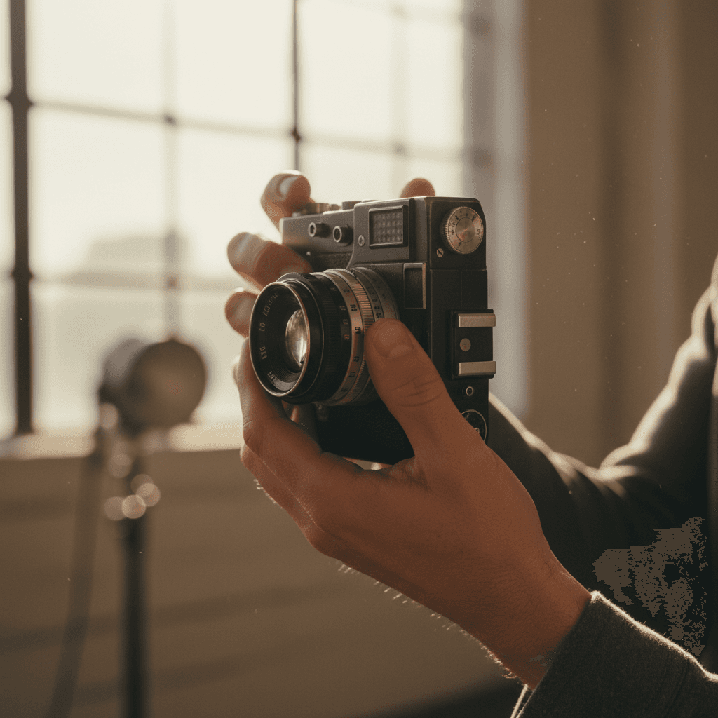 Photographer reviewing photos with a couple during a golden hour session