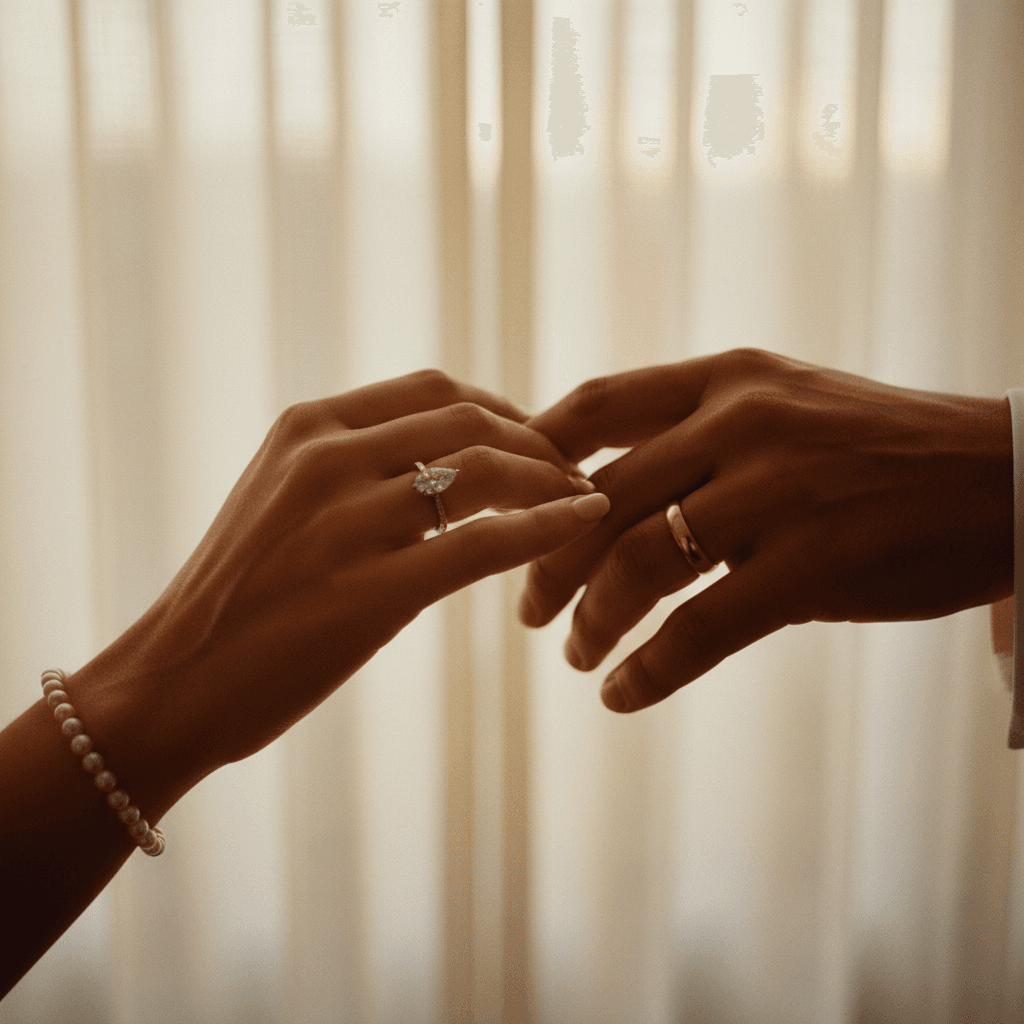 Close-up of couple's hands and wedding rings during ceremony